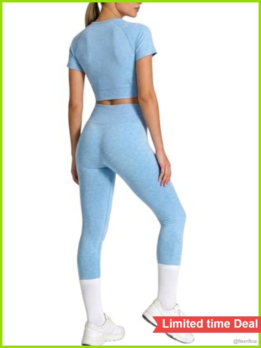 Womens 2 Piece Workout Set Seamless High Waisted Yoga Leggings Crop Top